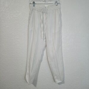 Caslon S White Linen Blend Elastic Drawstring Waist Tapered Leg Casual Pants